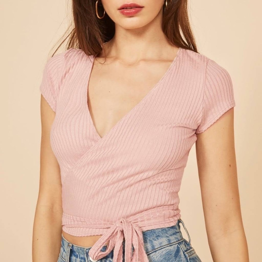 Reformation Pink Flora Wrap Top